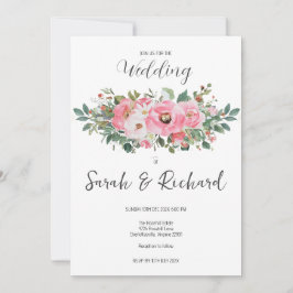Convites Casamento Floral Aquarela Rosa Primavera Verão