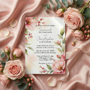 Convites Casamento Floral Aquarela Rosa Romântico