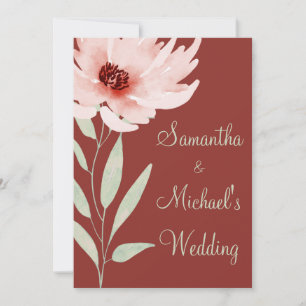 Convites Casamento Floral Aquarela Rosa Vermelho Elegante 