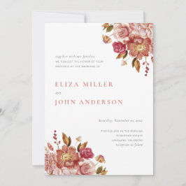 Convites Casamento Floral Aquarela Rústico Moderno Rosa