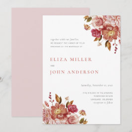 Convites Casamento Floral Aquarela Rústico Moderno Rosa