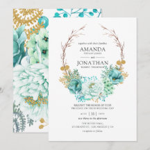 Casamento Floral Aquarela Verde-Menta