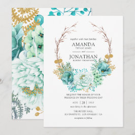 Convites Casamento Floral Aquarela Verde-Menta