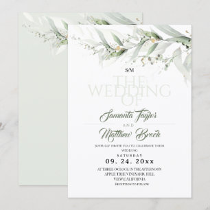 Convites Casamento Floral Aquarela Verde Oliva
