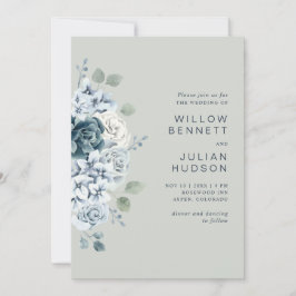 Convites Casamento Floral Aquarela Verde Oliva Moderno