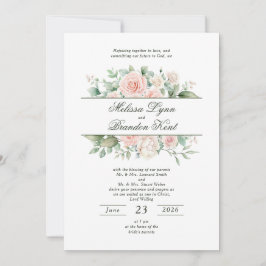 Convites Casamento Floral Aquarela Verde Sálvia Elegante