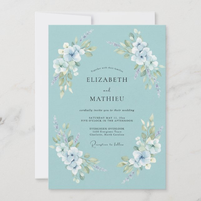 Convites Casamento Floral Aquático Caprichoso (Frente)