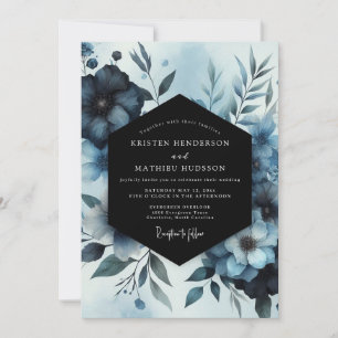 Convites Casamento Floral Aquático Índigo