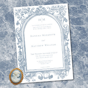 Convites Casamento Floral Arco Azul Clássico Elegante