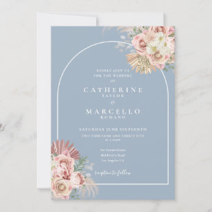 Convites Casamento Floral Arco Boho Grama-das-Pampas Azul E