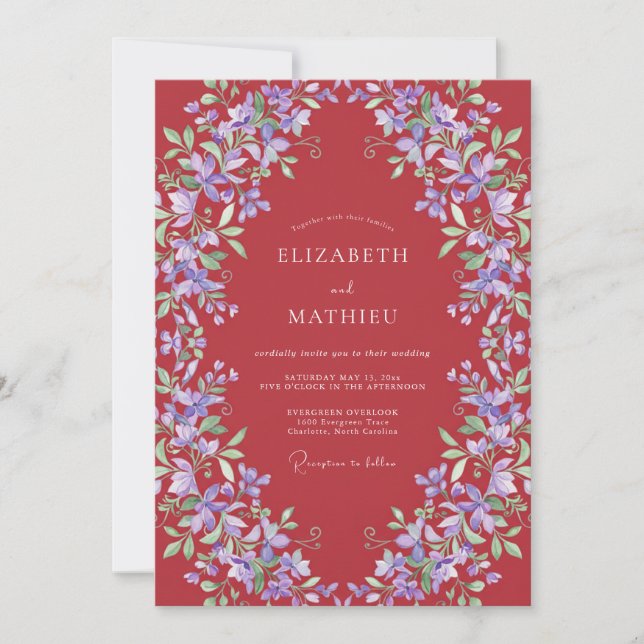 Convites Casamento Floral Arco Borgonha Romance (Frente)