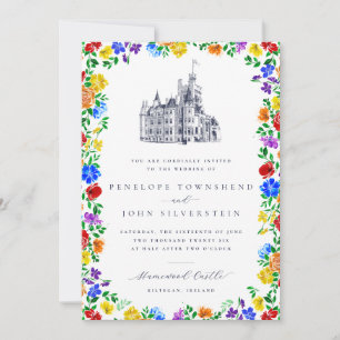 Convites Casamento Floral Arco-Íris Castelo Vintage Elegant