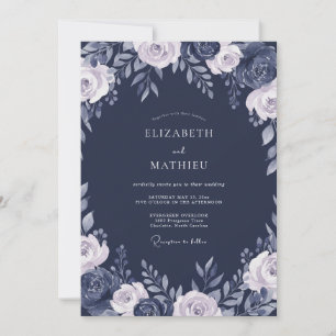 Convites Casamento Floral Ardósia da Meia-Noite