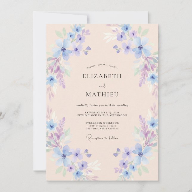 Convites Casamento Floral Arejado Azul Claro (Frente)