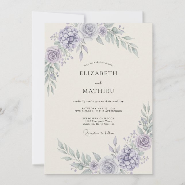 Convites Casamento Floral Arejado de Vinca (Frente)