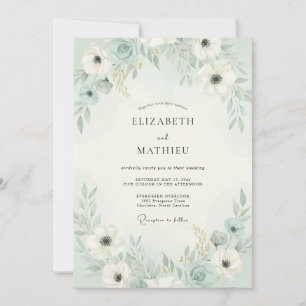 Convites Casamento Floral Arejado em Verde Menta