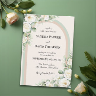 Convites Casamento Floral Arqueado em Aquarela Verde Sálvia