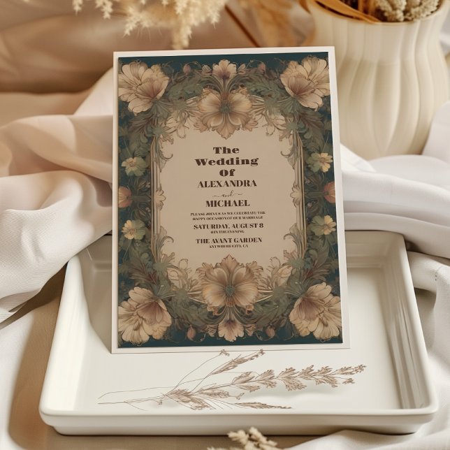 Convites Casamento Floral Art Nouveau (Criador carregado)
