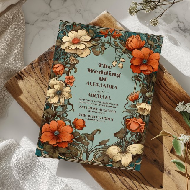 Convites Casamento Floral Art Nouveau (Criador carregado)