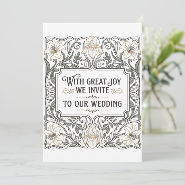 Convites Casamento Floral Art Nouveau (Em pé/Frente)