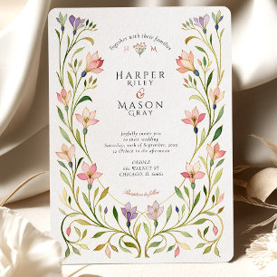 Convites Casamento Floral Art Nouveau Delicado em Dourado