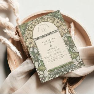 Convites Casamento Floral Art Nouveau Greenery