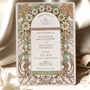 Convites Casamento Floral Art Nouveau Sépia e Creme