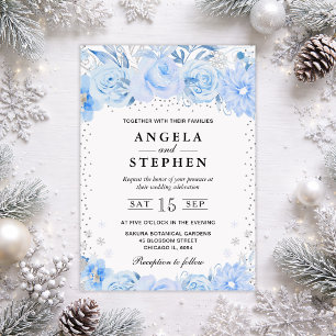 Convites Casamento Floral Ártico de Inverno em Aquarela