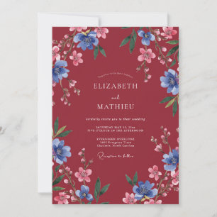 Convites Casamento Floral Artístico Borgonha