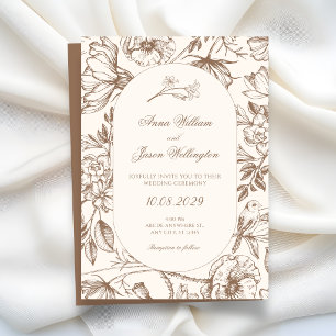 Convites Casamento floral artístico clássico marrom