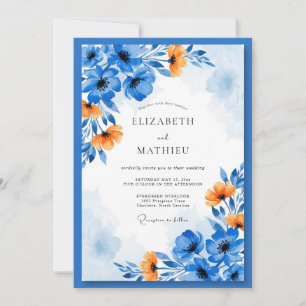 Convites Casamento Floral Artístico Laranja Azul
