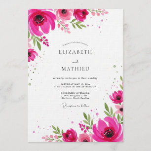 Convites Casamento Floral Artístico Magenta