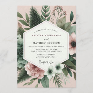 Convites Casamento Floral Artístico Rosewood Sage
