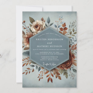Convites Casamento Floral Artístico Slate & Rust