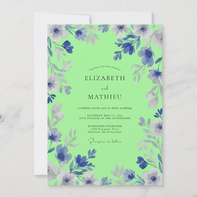 Convites Casamento Floral Artístico Verde Lima (Frente)