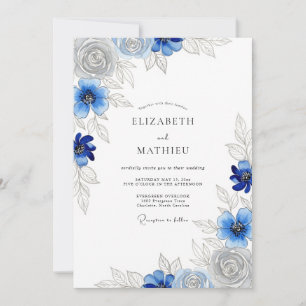 Convites Casamento Floral Atemporal Azul Real