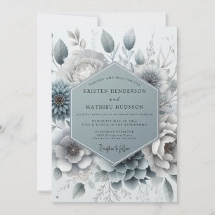 Convites Casamento Floral Aura Azul Ardósia