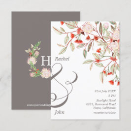 Convites Casamento Floral australiano com Cinzas e Blush