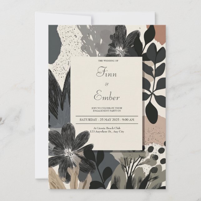 Convites Casamento Floral Avant-Garde Foliage (Frente)