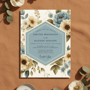 Convites Casamento Floral Azul