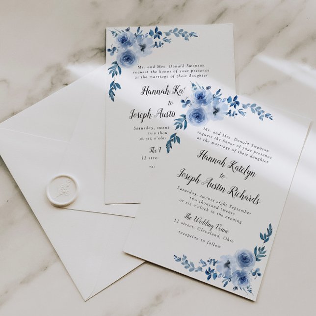 Convites casamento floral azul (Criador carregado)