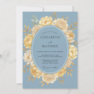 Convites Casamento Floral Azul Amarelado Empoeirado