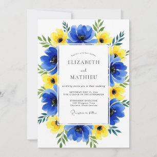 Convites Casamento Floral Azul Amarelo Caprichoso