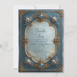 Convites Casamento Floral Azul Antigo