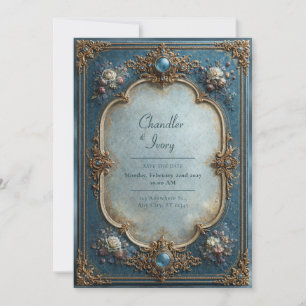 Convites Casamento Floral Azul Antigo
