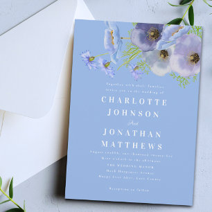 Convites Casamento Floral Azul Aquarela Elegante