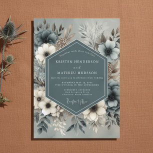 Convites Casamento Floral Azul Ardesia na Floresta