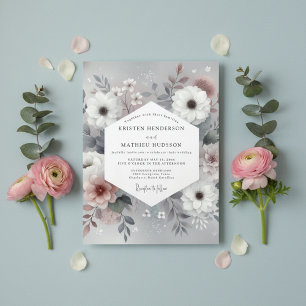 Convites Casamento Floral Azul Ardesia no Bosque