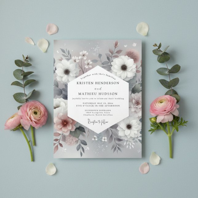 Convites Casamento Floral Azul Ardesia no Bosque (Criador carregado)