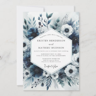 Convites Casamento Floral Azul Ardósia em Flor